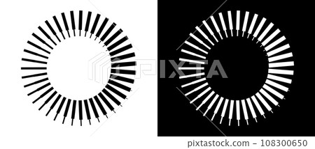 Lines in circle abstract background. Dynamic transition illusion. Black shape on a white background and the same white shape on the black side. 108300650