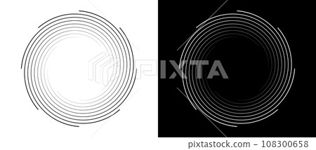 Abstract background with lines in circle. Art design spiral as logo or icon. A black figure on a white background and an equally white figure on the black side. 108300658
