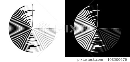 Abstract background with lines in circle. Art design spiral as logo or icon. A black figure on a white background and an equally white figure on the black side. Abstract background with lines in circle. Art design spiral as logo or icon. A black figure on a white background and an equally white figure on the black side. 108300676