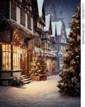 Street in a Christmas night in an old town Street in a Christmas night in an old town 108300727
