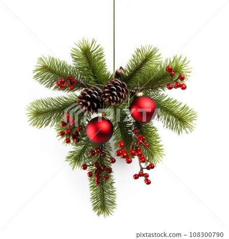 Christmas Fir twigs isolated on white background. Xmas decoration 108300790
