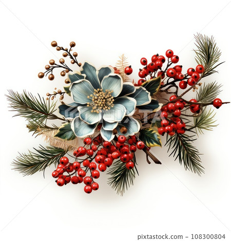 Christmas Fir twigs isolated on white background. Xmas decoration Christmas Fir twigs isolated on white background. Xmas decoration 108300804