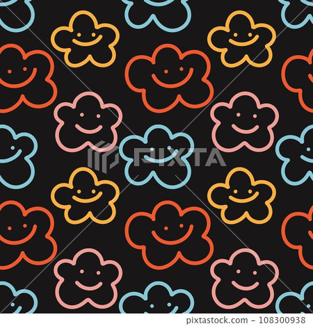 minimal doodle Happy smile cloud colourful cute funny doodle simple childish line seamless pattern. for print nursery back to school 108300938