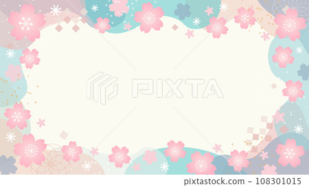 Spring-like cherry blossom flower light blue Japanese style frame vector material 108301015