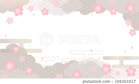 春天般的櫻花銀色日式邊框向量素材 108301017