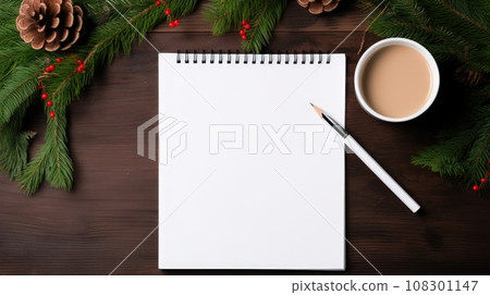 Hand write down 2024 new year resolution on blank notebook. 108301147