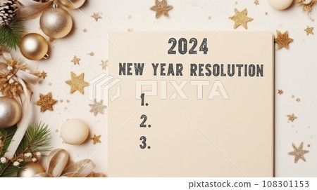 Hand write down 2024 new year resolution on blank notebook. 108301153