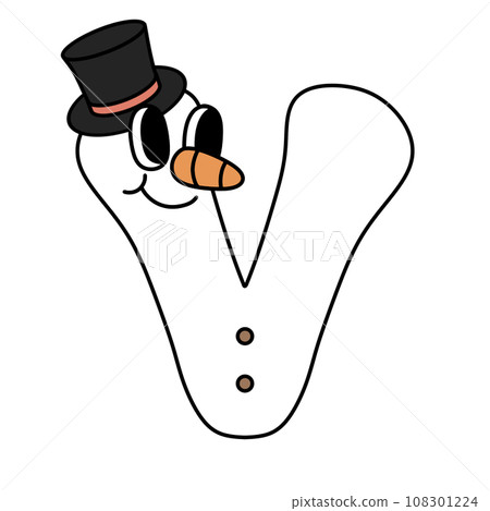 Letter kawaii cute 60s 70s groovy retro vintage smiley snowman letter font winter alphabet christmas xmas festive 108301224
