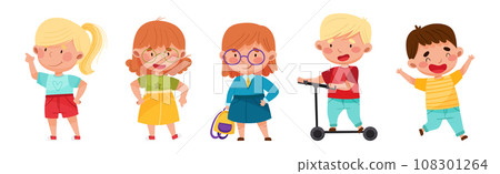 Happy Kid Character Engaged in Different Activity Vector Set Happy Kid Character Engaged in Different Activity Vector Set 108301264