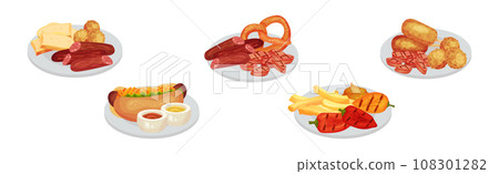 Different Snack and Crispy Appetizer with Sausage Vector Set Different Snack and Crispy Appetizer with Sausage Vector Set 108301282