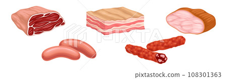 Meat Product and Fresh Goods from Butchery Vector Set 108301363