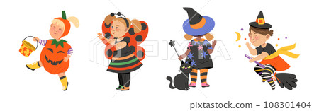 Little Kids in Halloween Costume and Dress Vector Set Little Kids in Halloween Costume and Dress Vector Set 108301404
