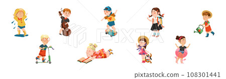 Little Kids Engaged in Different Recreation Activity Vector Set Little Kids Engaged in Different Recreation Activity Vector Set 108301441