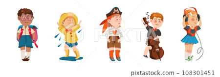 Little Kids Engaged in Different Recreation Activity Vector Set 108301451