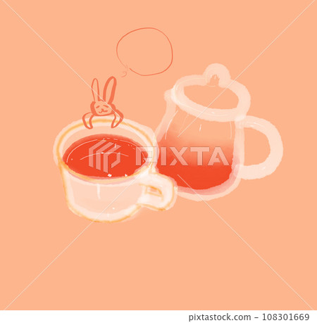 Tea time with a relaxing rabbit (copy space, speech bubble) Tea time with a relaxing rabbit (copy space, speech bubble) 108301669