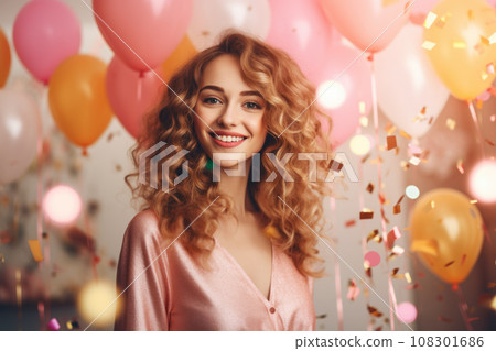 Happy young woman in celebrate party. Generative Ai  108301686