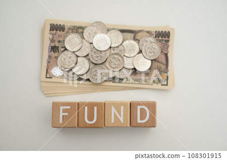 Alphabet letters FUND made from building blocks 108301915