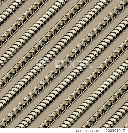 Seamless pattern with diagonal hemp rope stripes on beige background. Vintage style. Not AI 108301947
