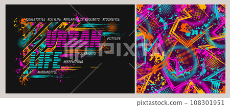 Abstract neon label, pattern. Urban style Abstract neon label, pattern. Urban style 108301951