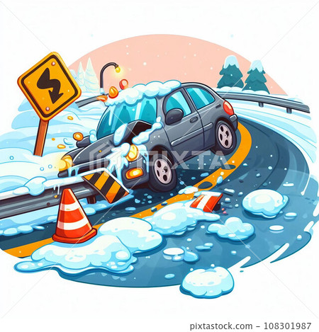 Car colliding with guardrail 108301987