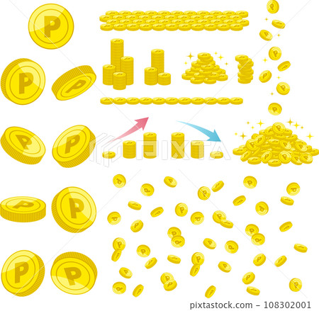 Summary of illustration set of point coins with P mark Summary of illustration set of point coins with P mark 108302001
