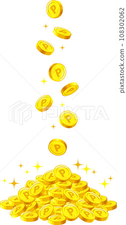 Point coins with a P mark that fall from above and pile up 108302062