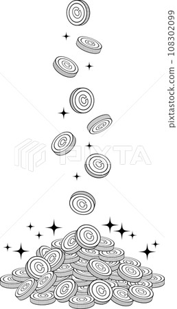 Coins with a C mark falling from above and piling up 108302099