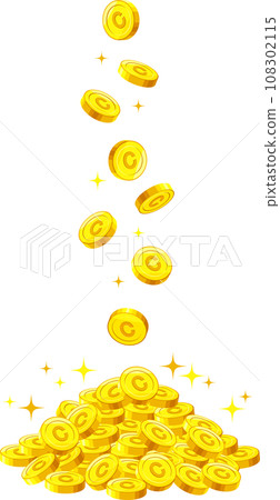 Coins with a C mark falling from above and piling up Coins with a C mark falling from above and piling up 108302115