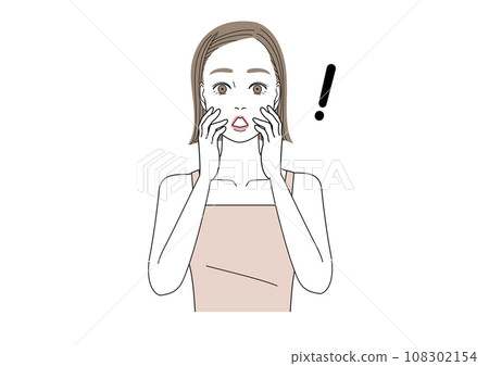 A woman with a surprised expression with her eyes wide open 108302154