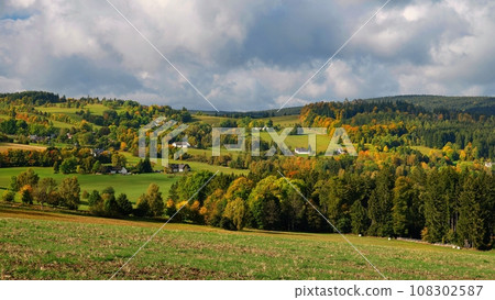 Beautiful autumn landscape. Colourful nature in autumn time. Highlands - Czech Republic. 108302587