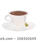 手繪茶的簡單插圖（白色杯子、茶碟和茶袋） 108302649