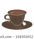 手繪茶的簡單插圖（棕色杯子、碟子和茶袋） 108302652