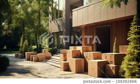 Full of boxes waiting to be unpacked on moving day, Moving house day and real estate concept Full of boxes waiting to be unpacked on moving day, Moving house day and real estate concept 108302666