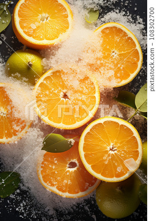 Fresh slices of the tangy citrus fruit of lemon 108302700