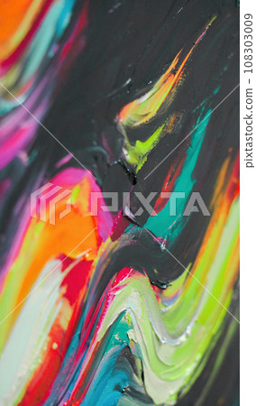 Closeup of a painting by oil and palette knife. Highly-textured, high quality details. Fragment of multicolored texture painting. Abstract art background. oil on canvas. Rough brushstrokes of paint. Closeup of a painting by oil and palette knife. Highly-textured, high quality details. Fragment of multicolored texture painting. Abstract art background. oil on canvas. Rough brushstrokes of paint. 108303009
