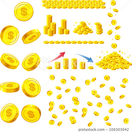 帶有 $ 標記的美元硬幣插圖集 帶有 $ 標記的美元硬幣插圖集 108303042