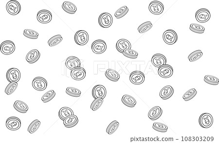 Yen coins with ¥ mark falling apart 108303209