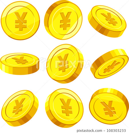 Yen coin with a ¥ mark at a different angle Yen coin with a ¥ mark at a different angle 108303233