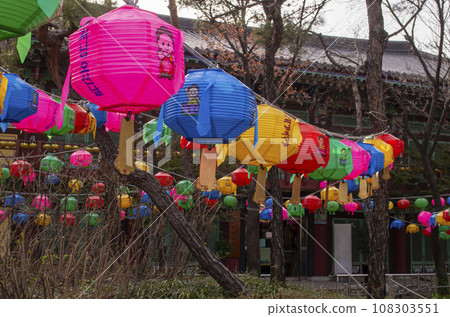 colorful temple lanterns colorful temple lanterns 108303551