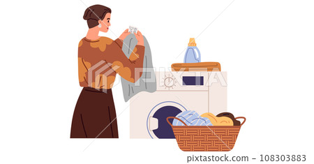 Laundry. Vector illustration. The laundry service provides convenience for busy individuals Dirty clothes be transformed through washing The washer is domestic appliance used for laundry The laundry Laundry. Vector illustration. The laundry service provides convenience for busy individuals Dirty clothes be transformed through washing The washer is domestic appliance used for laundry The laundry 108303883