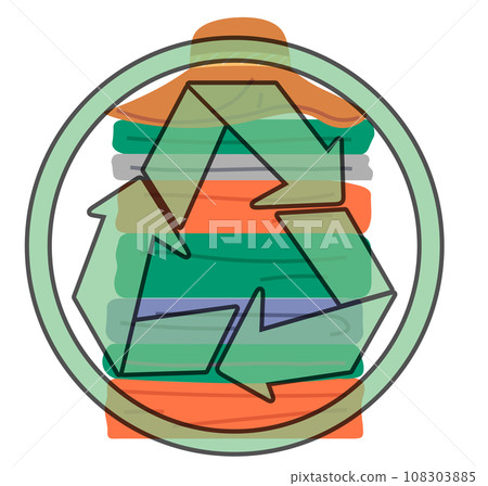 Recycling clothes. Vector illustration. Reusing clothes helps reduce textile waste and conserves resources Recycled materials be used to create sustainable clothing options Choose reusable cloth Recycling clothes. Vector illustration. Reusing clothes helps reduce textile waste and conserves resources Recycled materials be used to create sustainable clothing options Choose reusable cloth 108303885