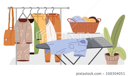 Clothing care. Vector illustration. Clothing care is important life skill Fashion support groups offer guidance and advice Aid organizations provide clothing for those in need Give your old textiles Clothing care. Vector illustration. Clothing care is important life skill Fashion support groups offer guidance and advice Aid organizations provide clothing for those in need Give your old textiles 108304051