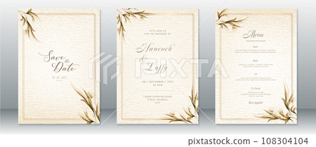 Wedding invitation card template with nature leaf design Wedding invitation card template with nature leaf design 108304104