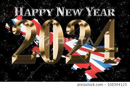 Happy New Year 2024 with United Kingdom map 108304125