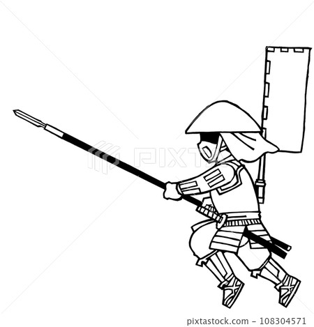Ashigaru (spear charge, right 1 flag, monochrome) 108304571