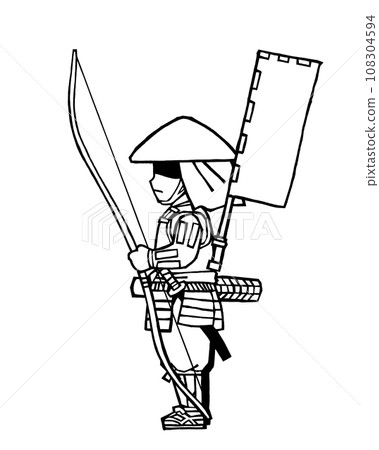 Ashigaru (bow, horizontal right flag, monochrome) 108304594
