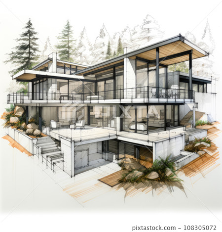 Generative ai illustration of design plan for house. Architect sketch Generative ai illustration of design plan for house. Architect sketch 108305072