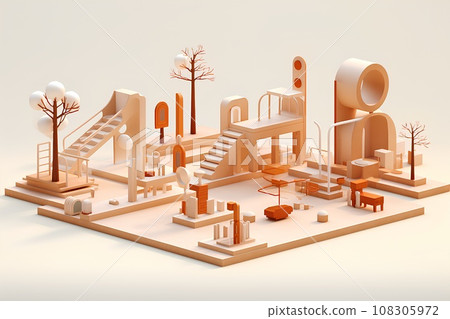 Rendering of wooden play equipment (3D) 108305972