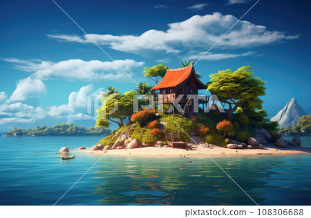Tropical bungalow on the amazing beach with a palm tree 108306688