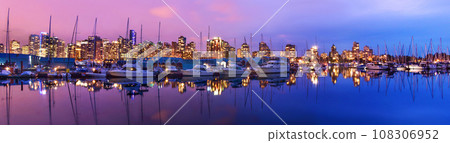 Panoramic sunset view of downtown Vancouver skyline, British Columbia, Canada  108306952